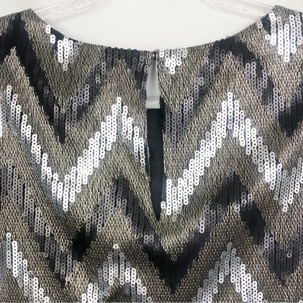 MICHAEL KORS | Sequin Gold Silver Black Chevron Mini Dress Women’s Size 2